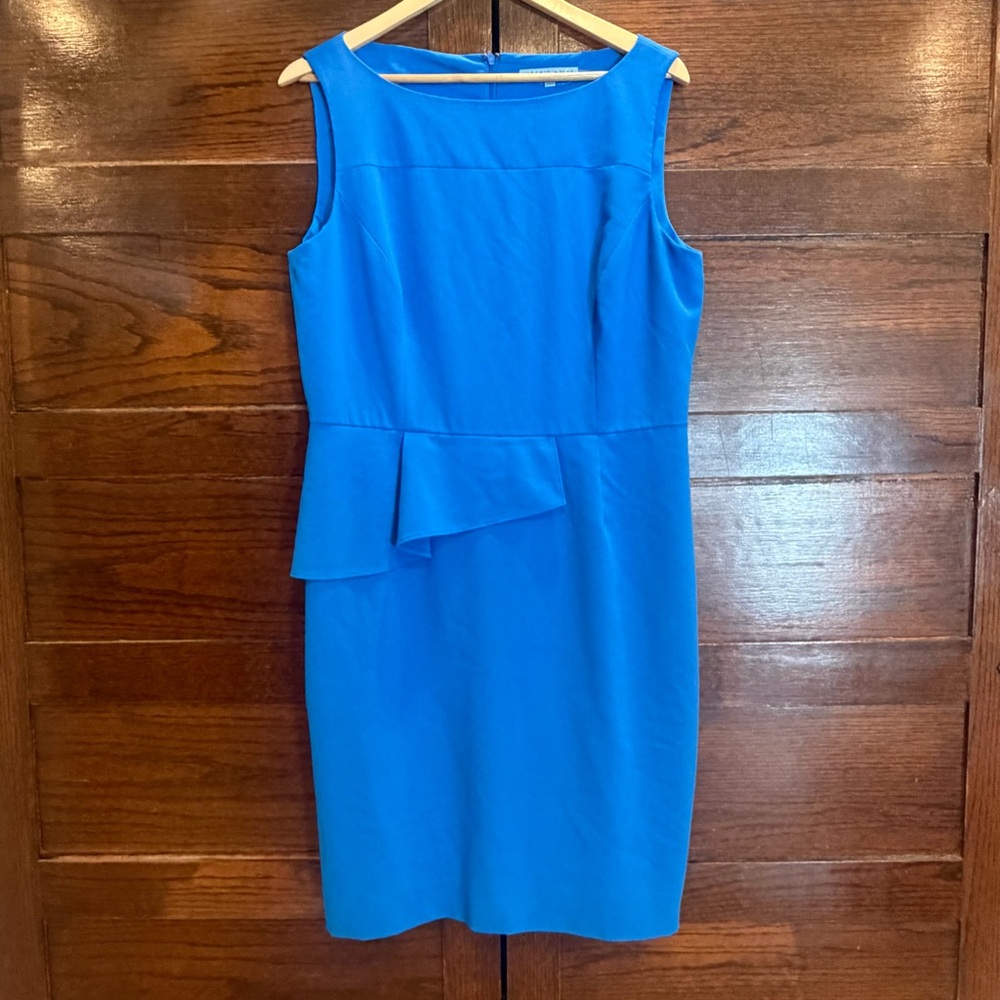 Antonio Melani Sz 14 dress blue Sheath Sleeveless Half Peplum Professional lined